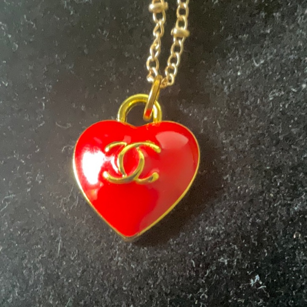 Charm CC Red Heart Pendant Necklace with Gold-Tone Logo
